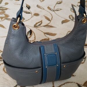 Stone Mountain Womens Genuine Leather Two Tone Gray Blue Purse Shoulder Bag NWOT
